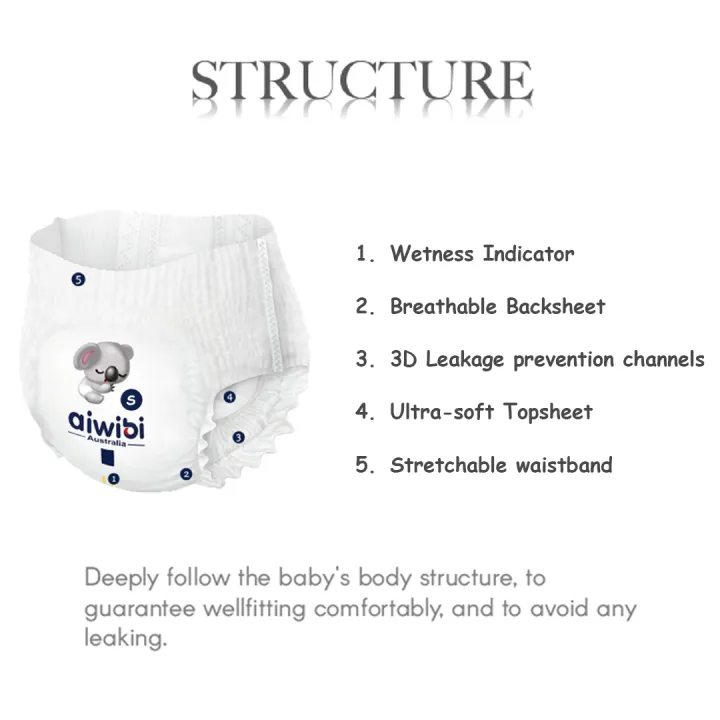 Aiwibi Australian Premium Diapers Baby Pants- Medium 42 Pcs