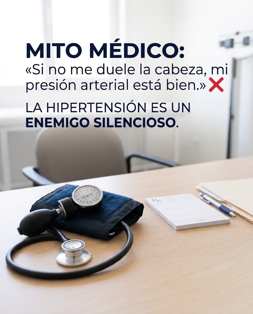 Mito médico: "Si no me duele la cabeza, mi presión arterial está bien." ❌

La hipertensión arterial es conocida como el 