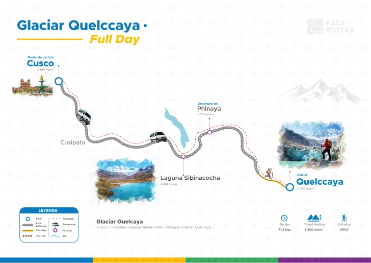 Mapa del recorrido de Tour Glaciar Quelccaya en un Solo Día
