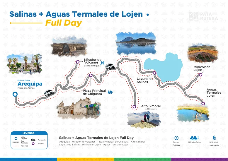 Mapa del recorrido de Tour Salinas y Aguas Termales - Chiguata y Mirador de Volcanes
