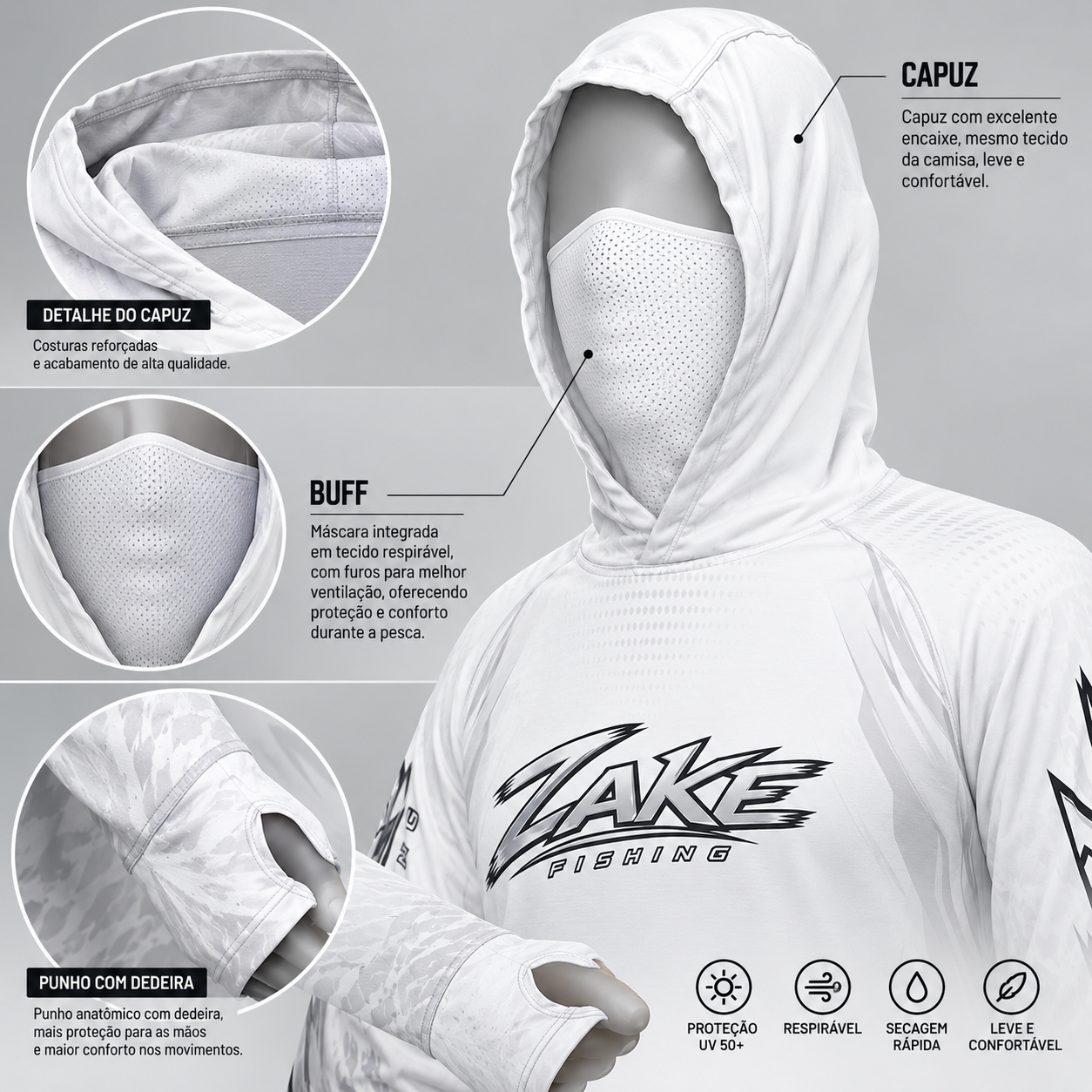 Camisa de Pesca Masculino Zake Fishing – Branca — Frontal
