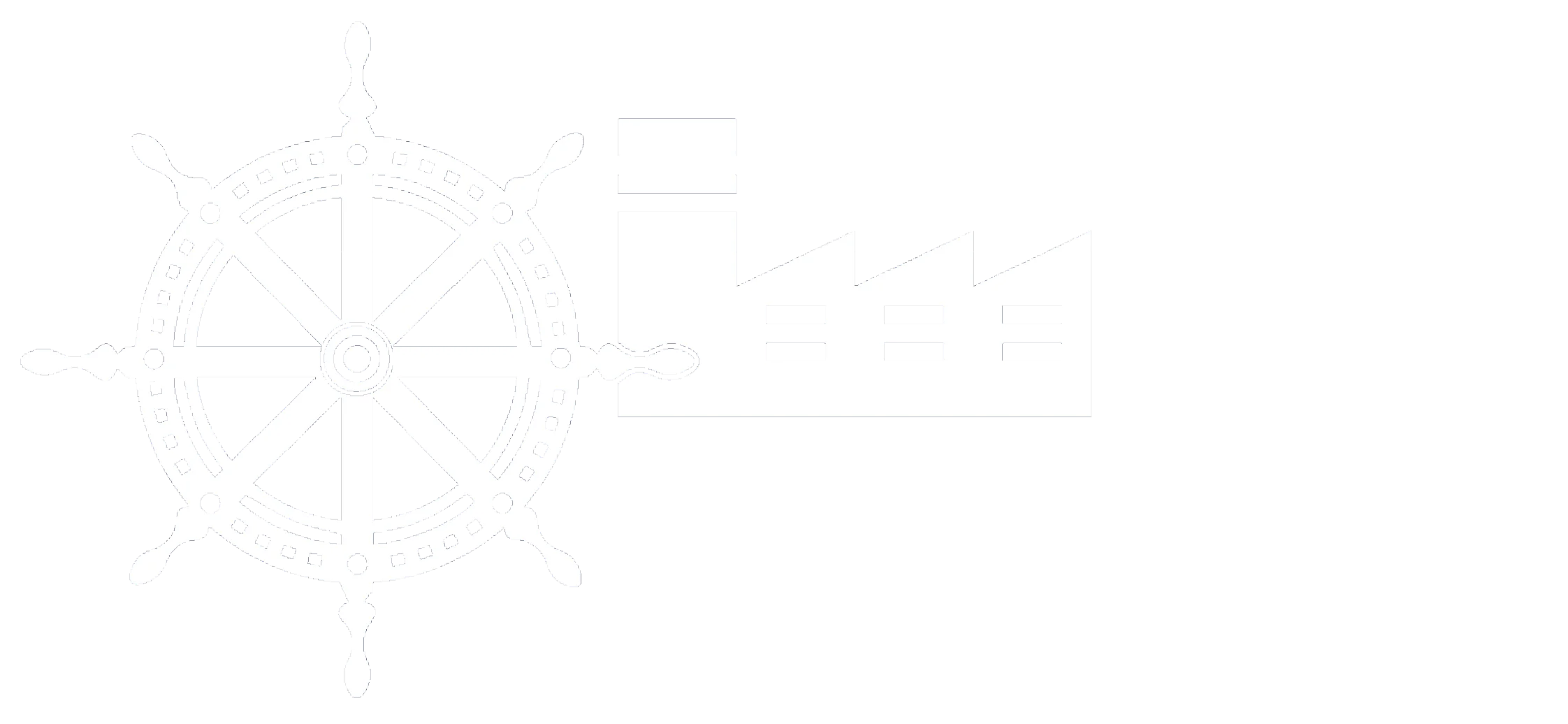 Logo bianco e nero di Sigemili, con un timone, una fabbrica e il testo "SIGEMILI".