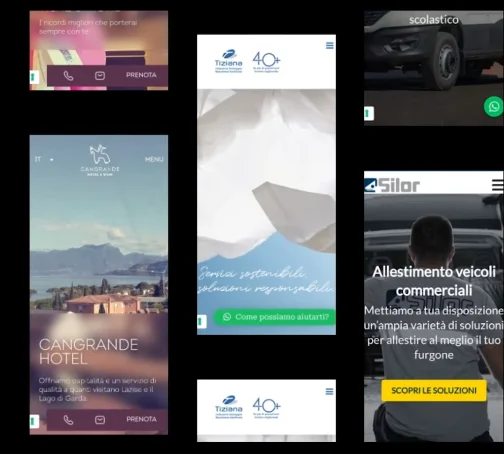 Diverse schermate di siti web visualizzate in un collage.