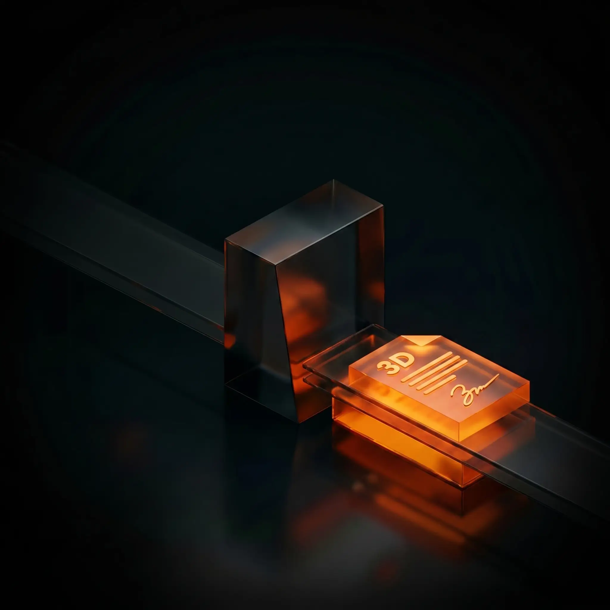 Geometrie luminose, riflessi ambrati: un design 3D moderno. A. Rivera 3D.