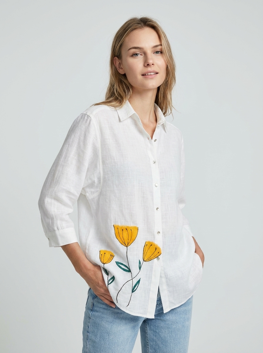 Camisa Feminina Flor de Sol manga 3/4