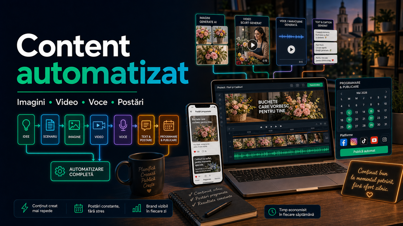 Content automatizat: cum scapi de chinul zilnic cu postările, imaginile, video și vocea
