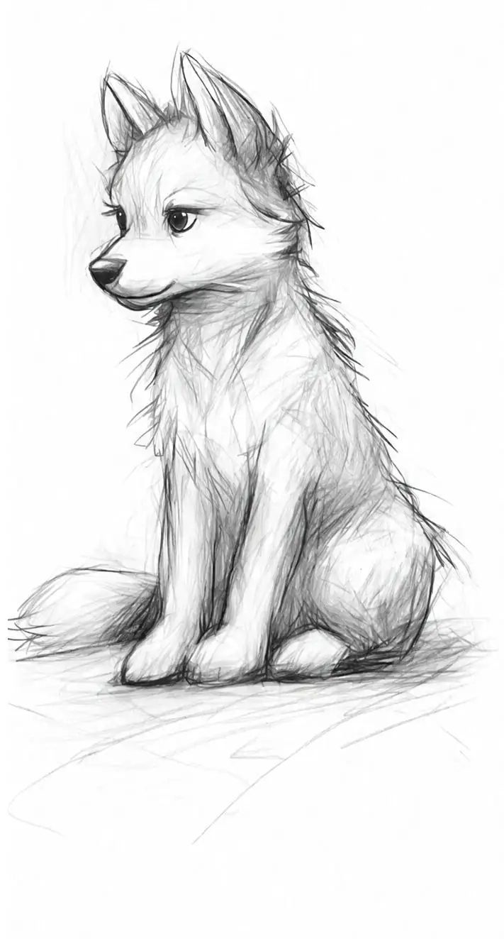 Pencil sketch dog, drawn by Korean girl uniform