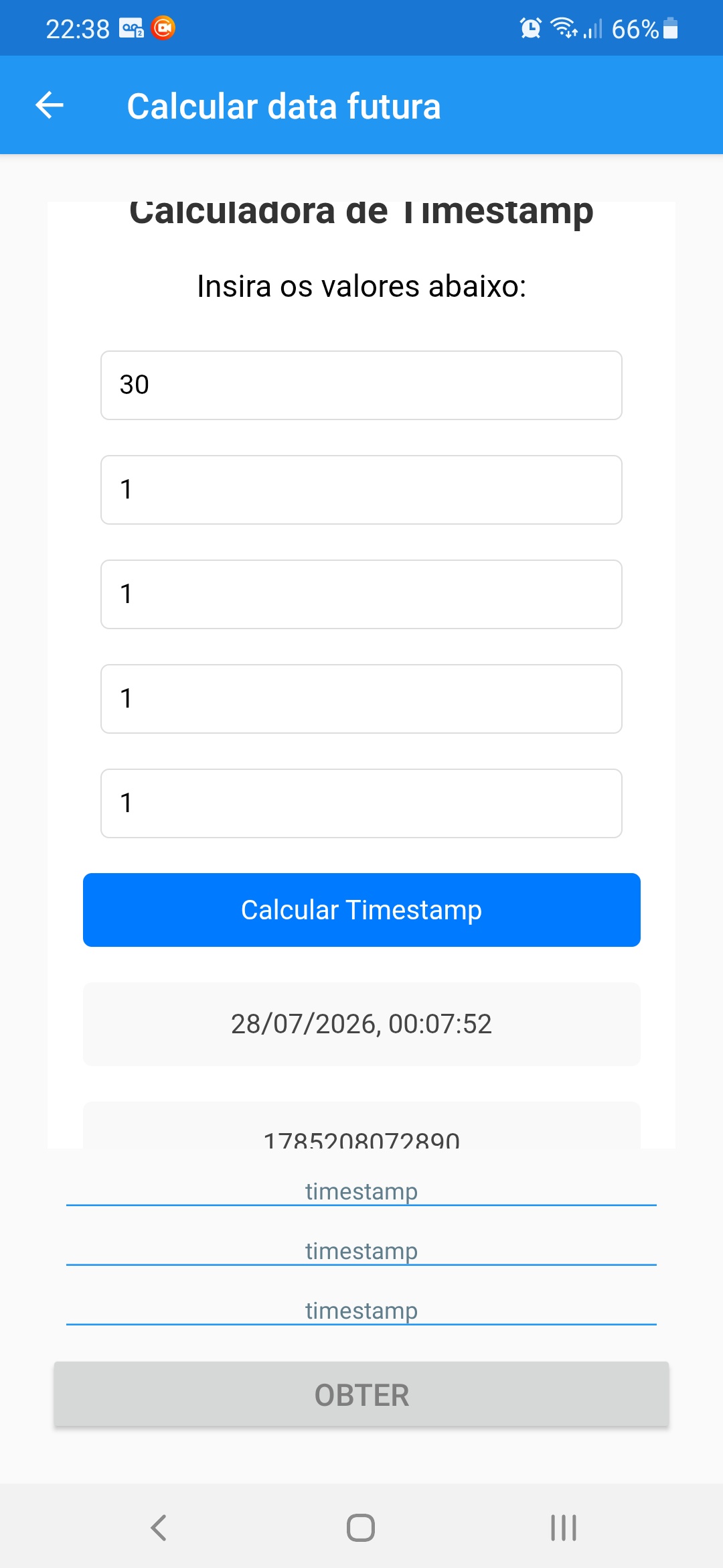 Calculadora Data Futura com Javascript + Java inject — captura de tela 2