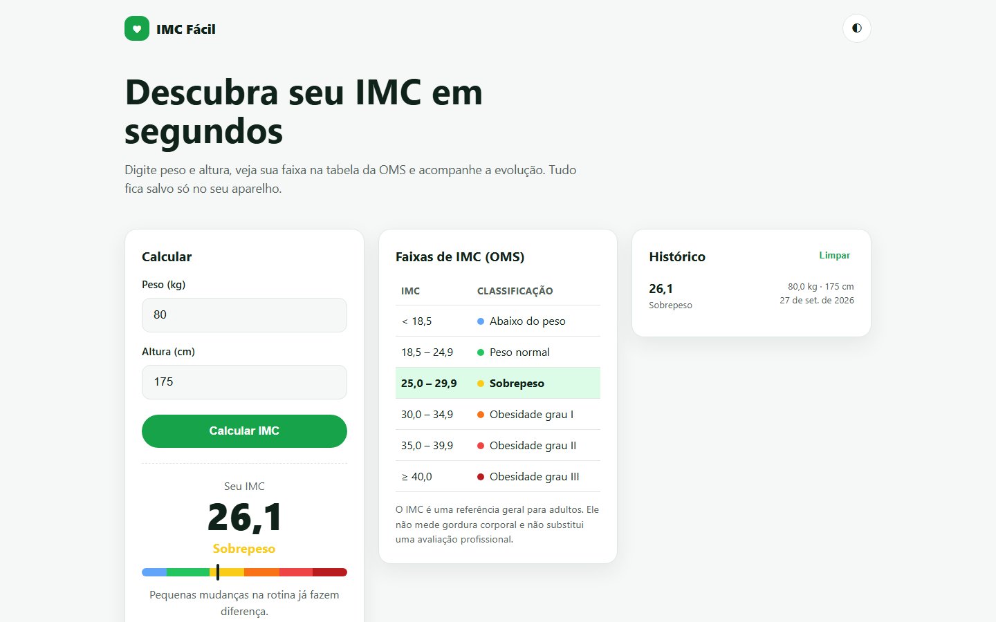 Calculadora de IMC — captura de tela 2