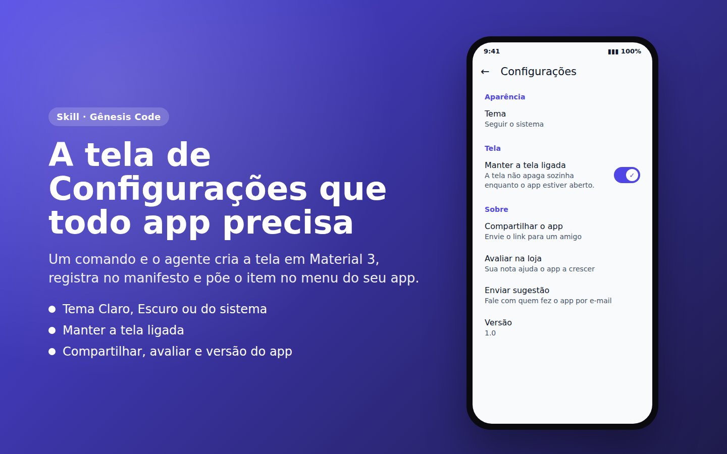 Skill Tela de Configurações — captura de tela 1