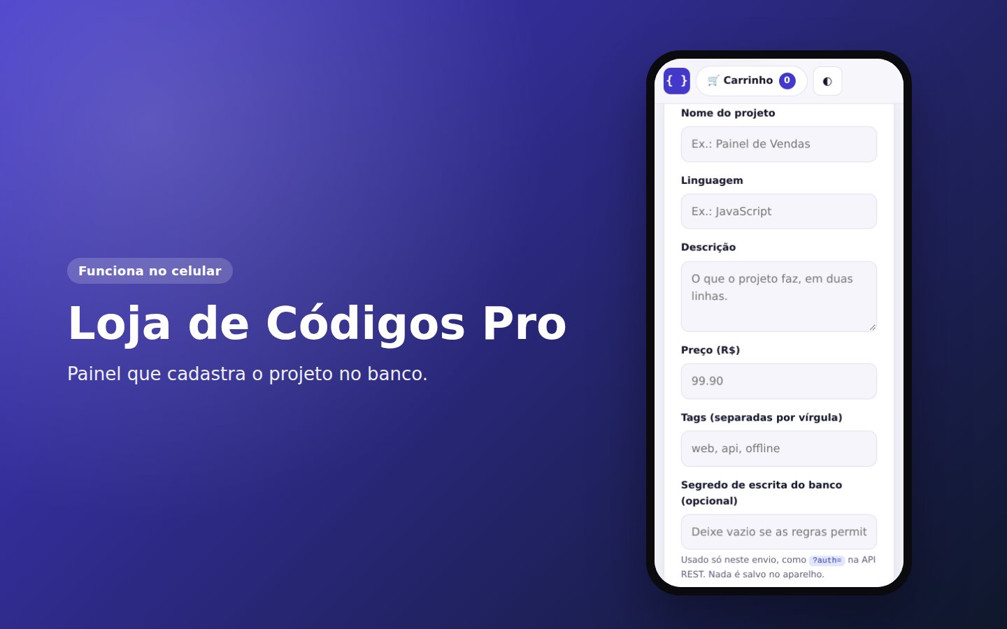 Loja de Códigos Pro — captura de tela 3