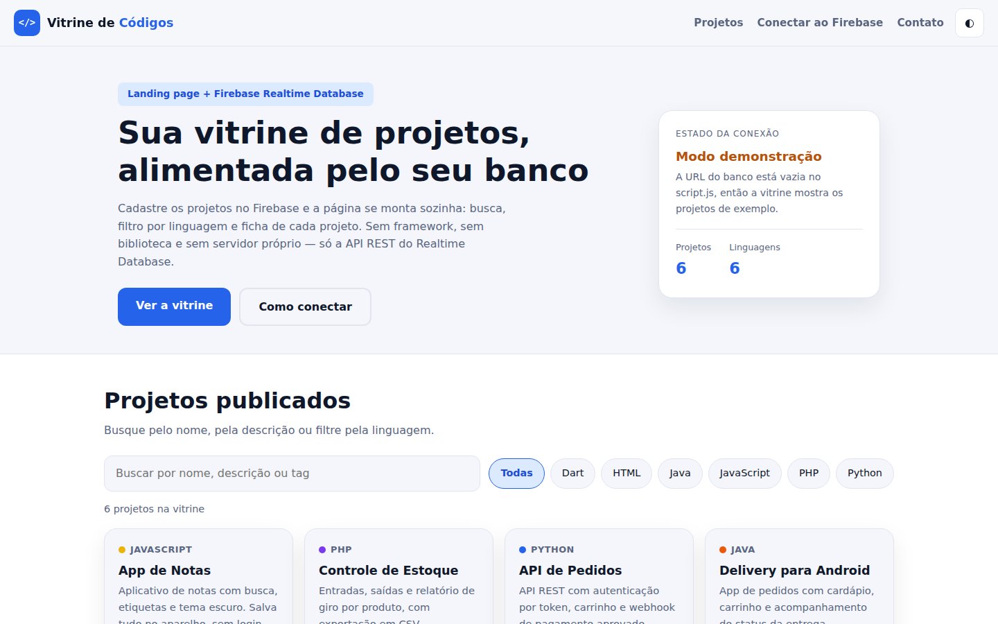 Vitrine de Códigos — captura de tela 1