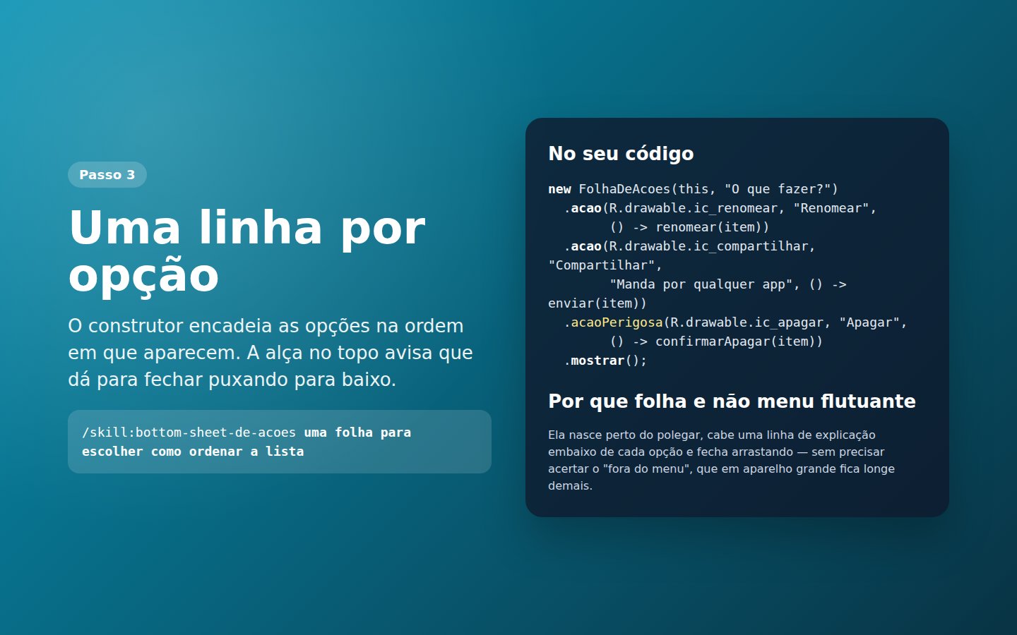 Skill Bottom sheet de ações — captura de tela 3