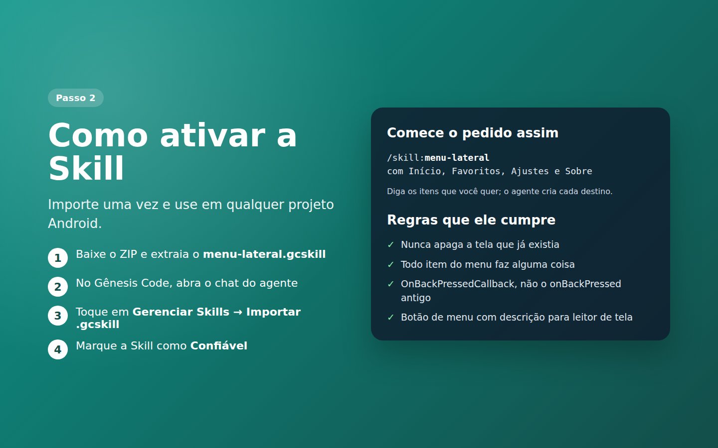 Skill Menu lateral — captura de tela 2
