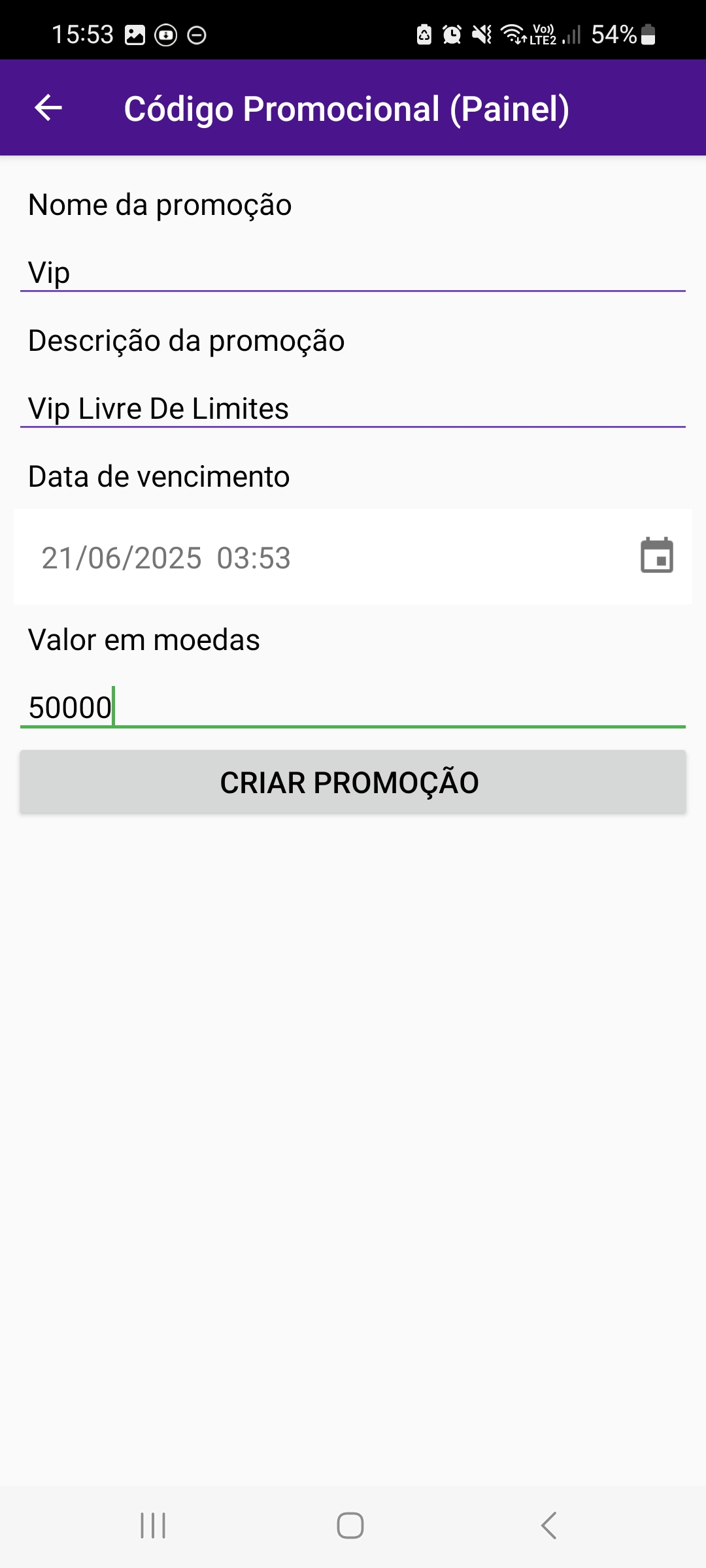 Painel adm promoção — captura de tela 2
