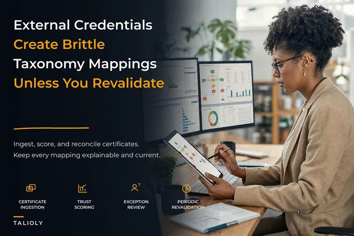 Operational patterns for mapping external credentials to internal taxonomies