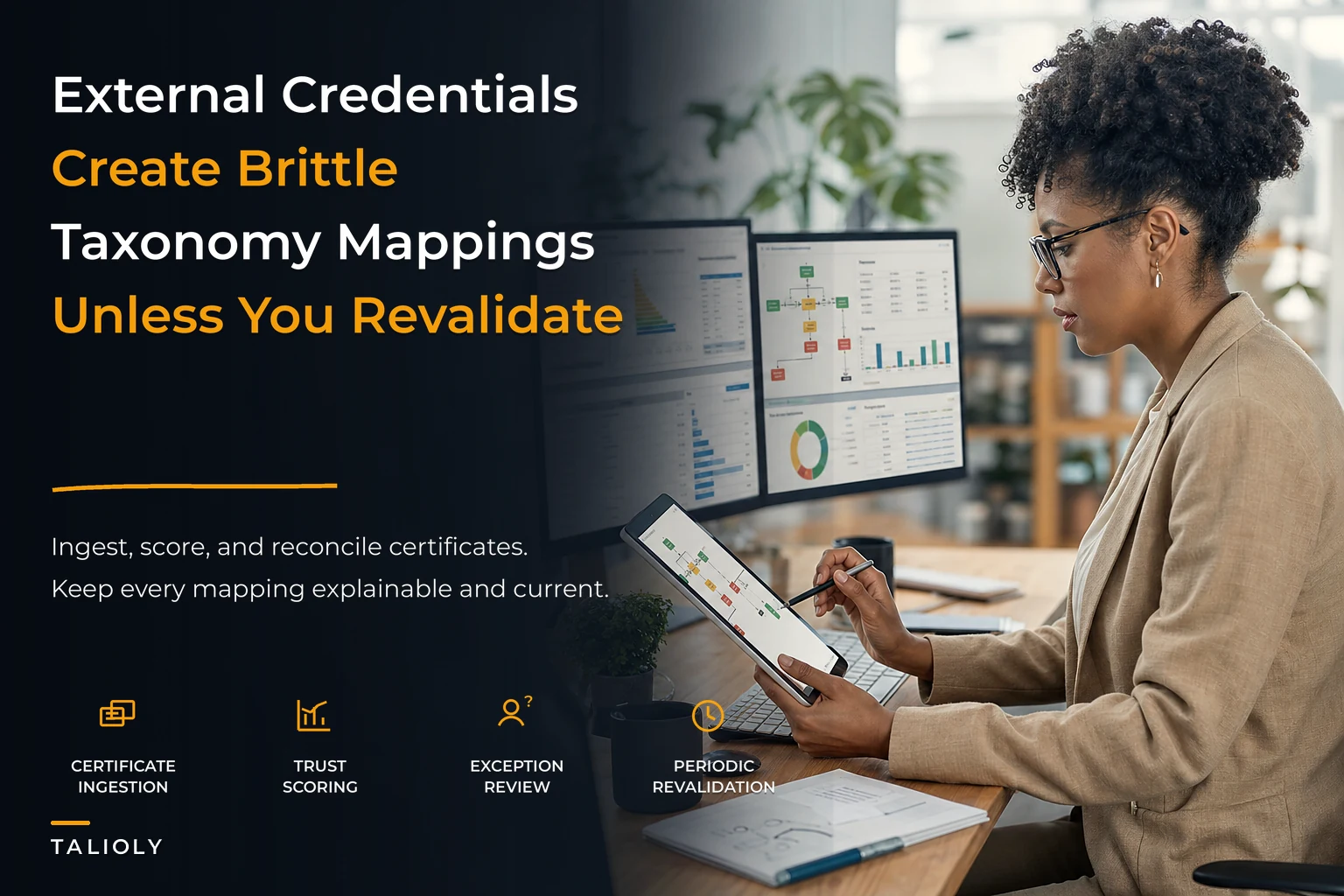 Operational patterns for mapping external credentials to internal taxonomies