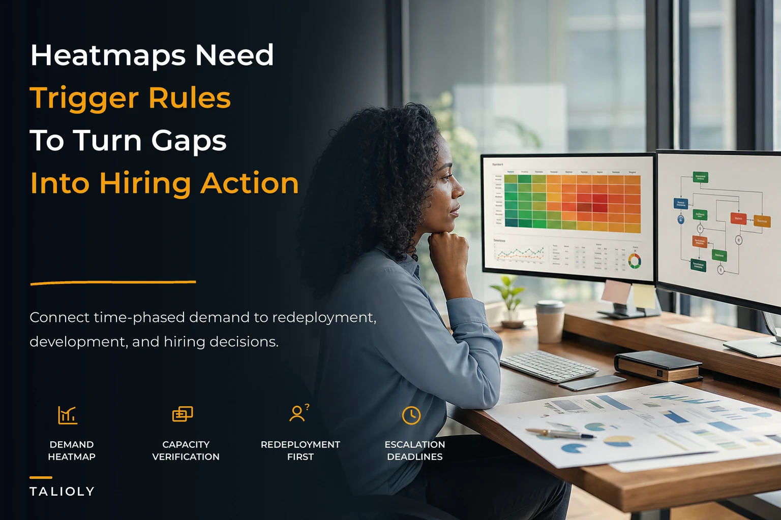 Talent supply–demand heatmap workbook to trigger hiring and redeployments