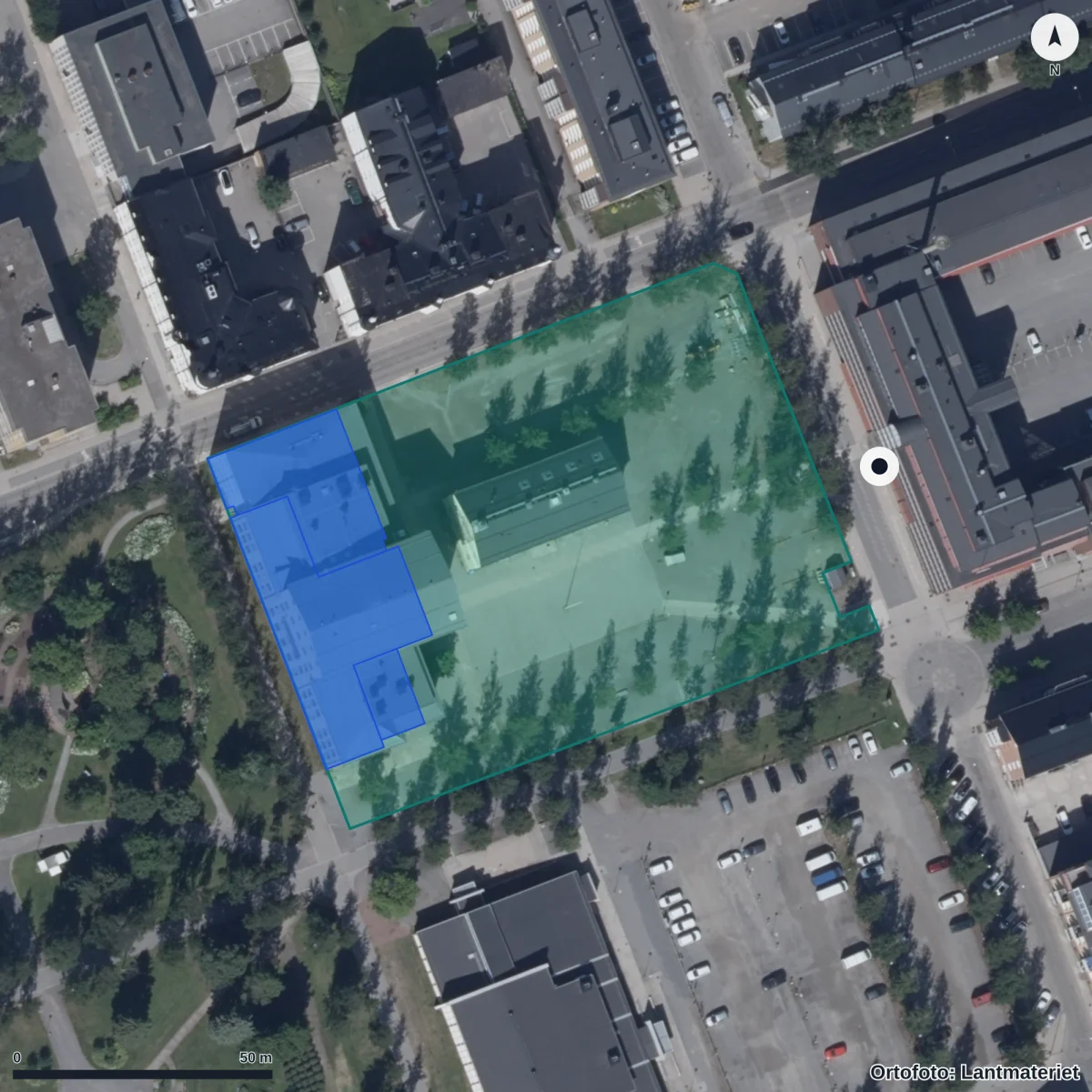 Flygbild över Luleå Gymnasieskola, ortofoto från Lantmäteriet