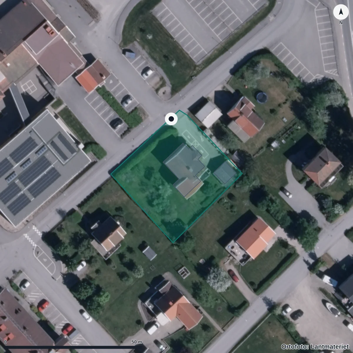 Aerial view of Tanumskolan, orthophoto from Lantmäteriet