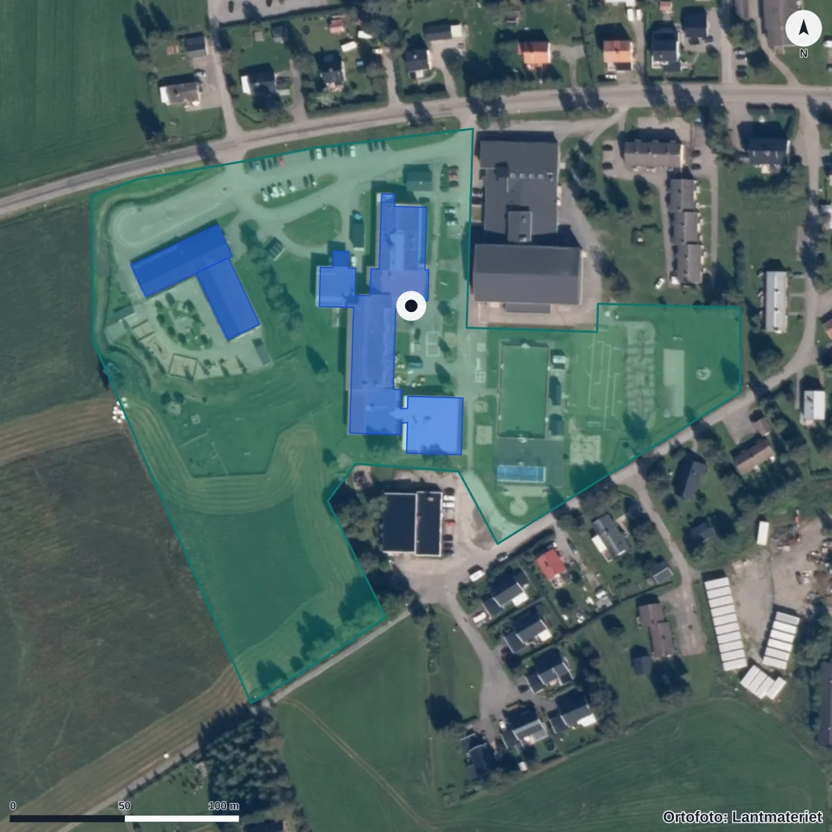 Aerial view of Myrvikens skola, orthophoto from Lantmäteriet