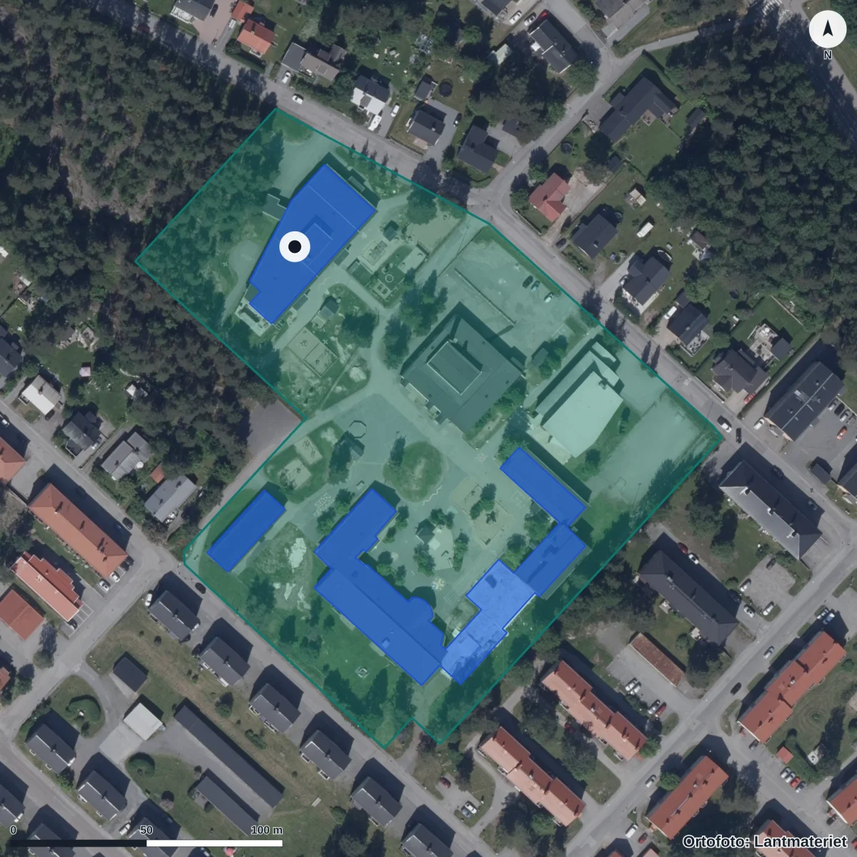 Aerial view of Furuparksskolan, orthophoto from Lantmäteriet