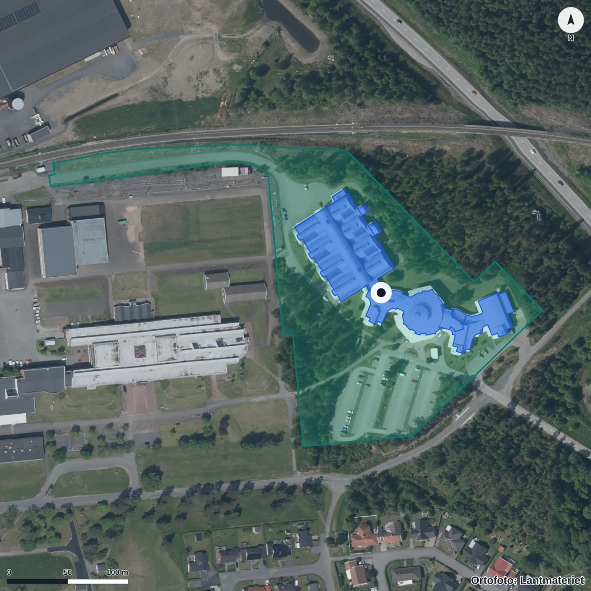 Flygbild över Höglandsvux Nässjö, ortofoto från Lantmäteriet