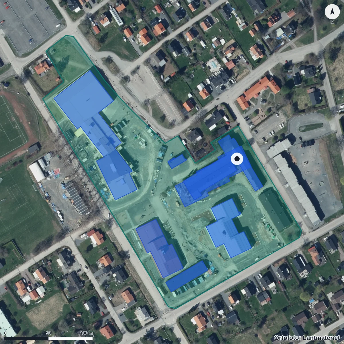 Flygbild över Gylle skola, ortofoto från Lantmäteriet