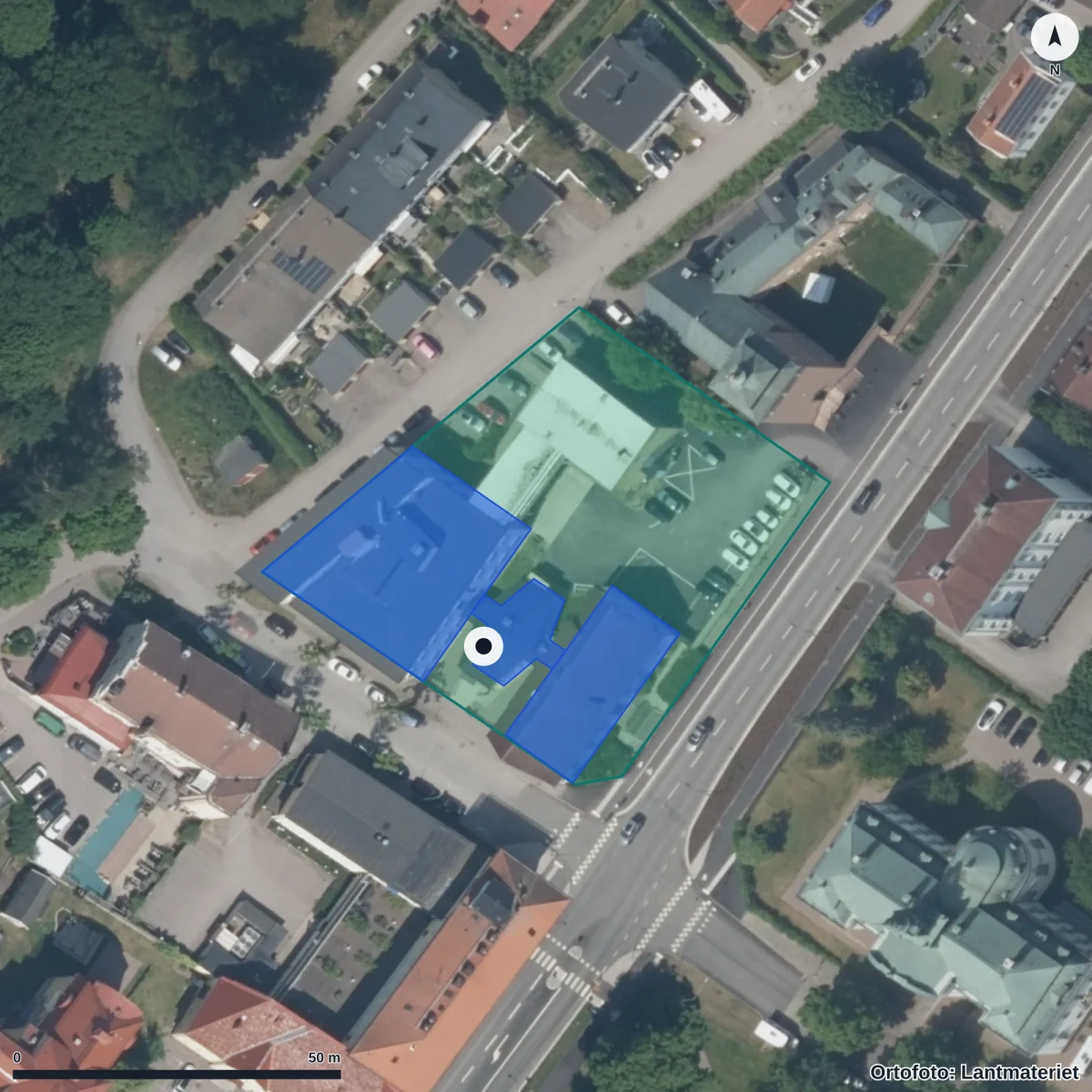 Flygbild över Innovitaskolan Motala, ortofoto från Lantmäteriet