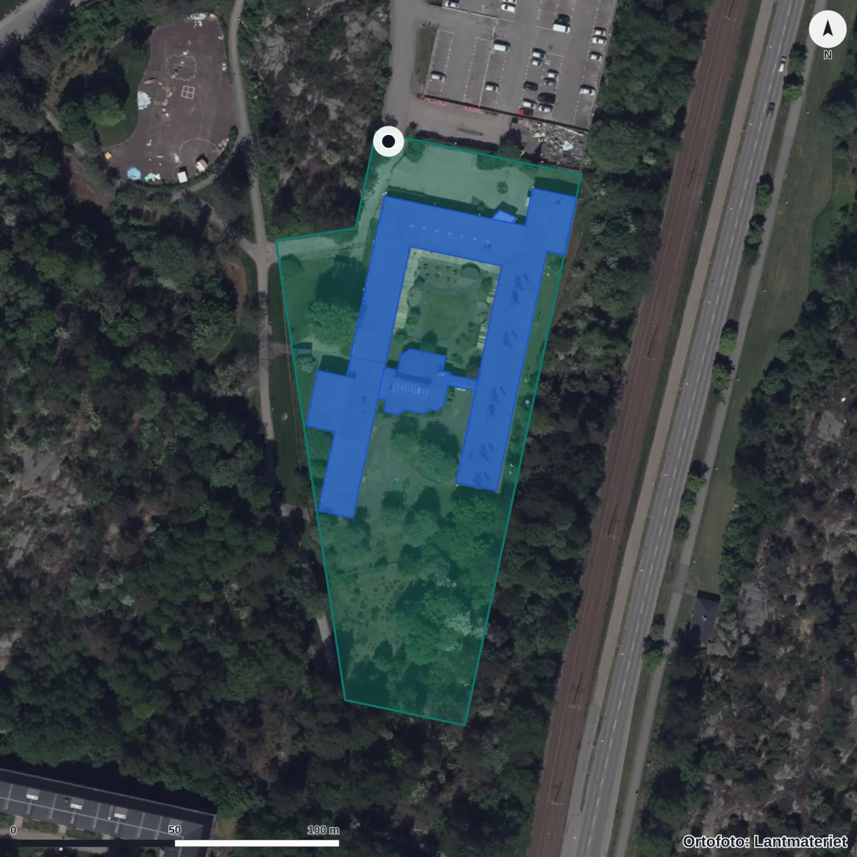 Flygbild över Hökegården AG1, ortofoto från Lantmäteriet