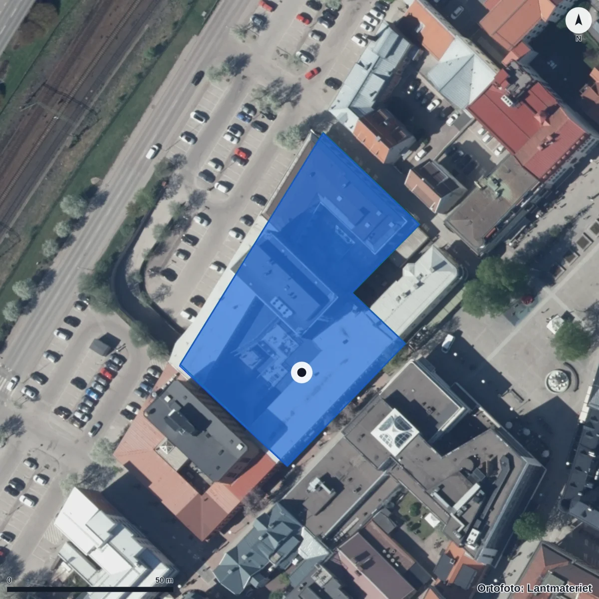 Flygbild över Realgymnasiet, ortofoto från Lantmäteriet