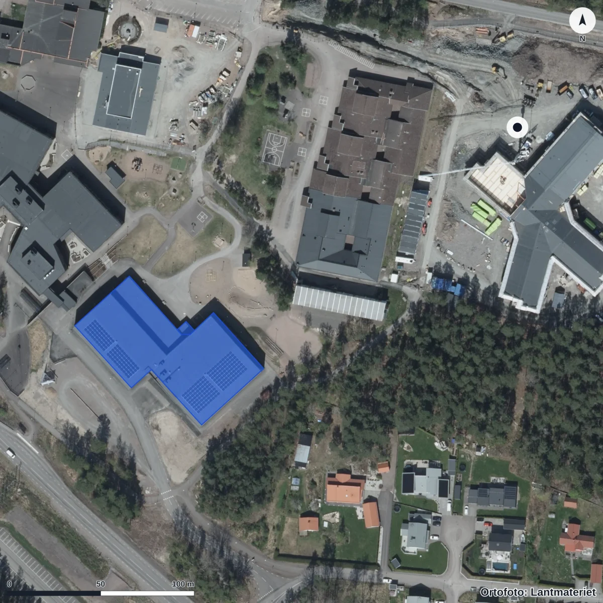 Flygbild över Hammarlundens skola 7-9, ortofoto från Lantmäteriet
