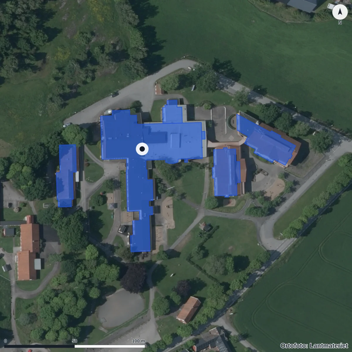 Flygbild över Söderskolan, ortofoto från Lantmäteriet