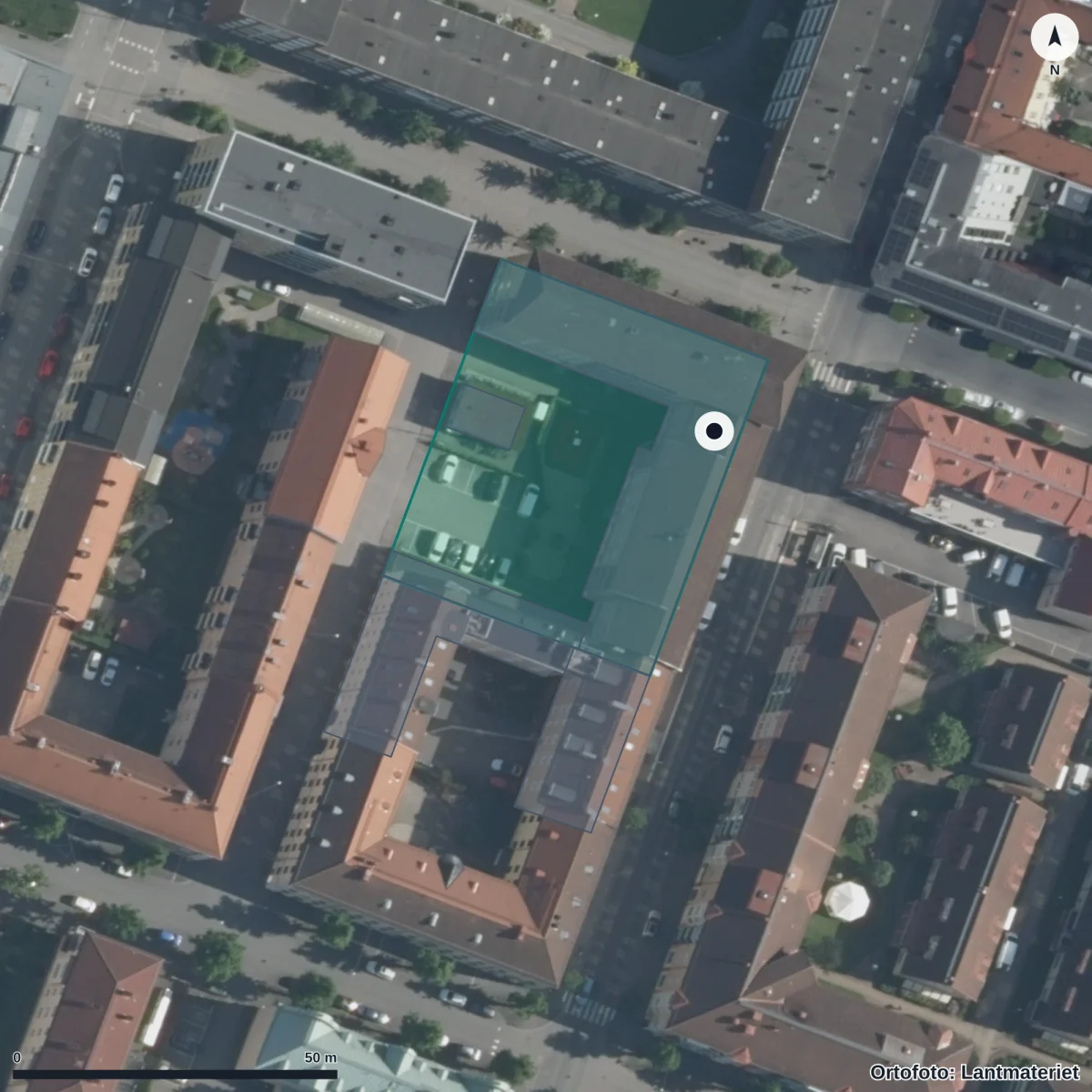 Aerial view of Vettergymnasiet, orthophoto from Lantmäteriet
