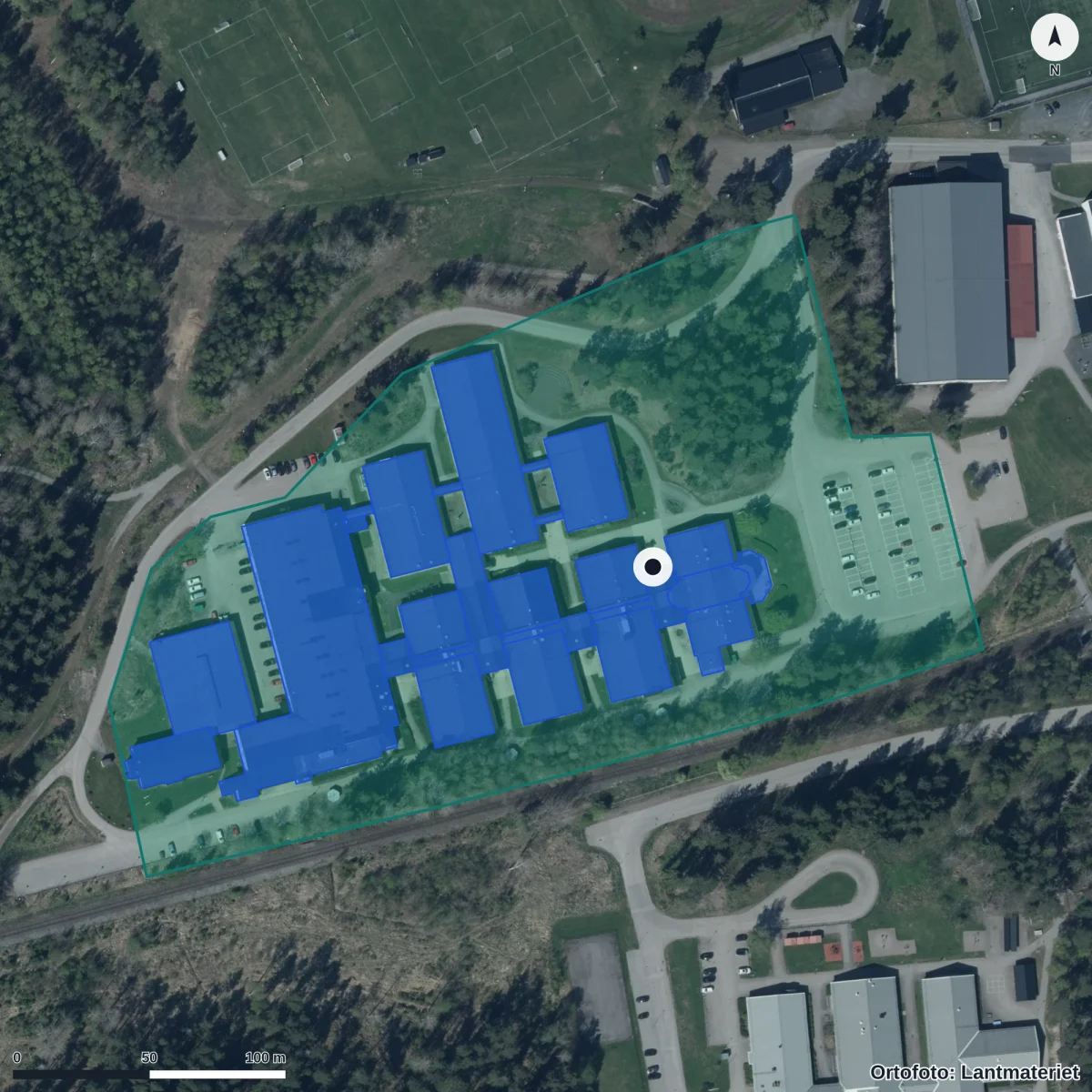 Aerial view of Vuxenutbildningen, orthophoto from Lantmäteriet