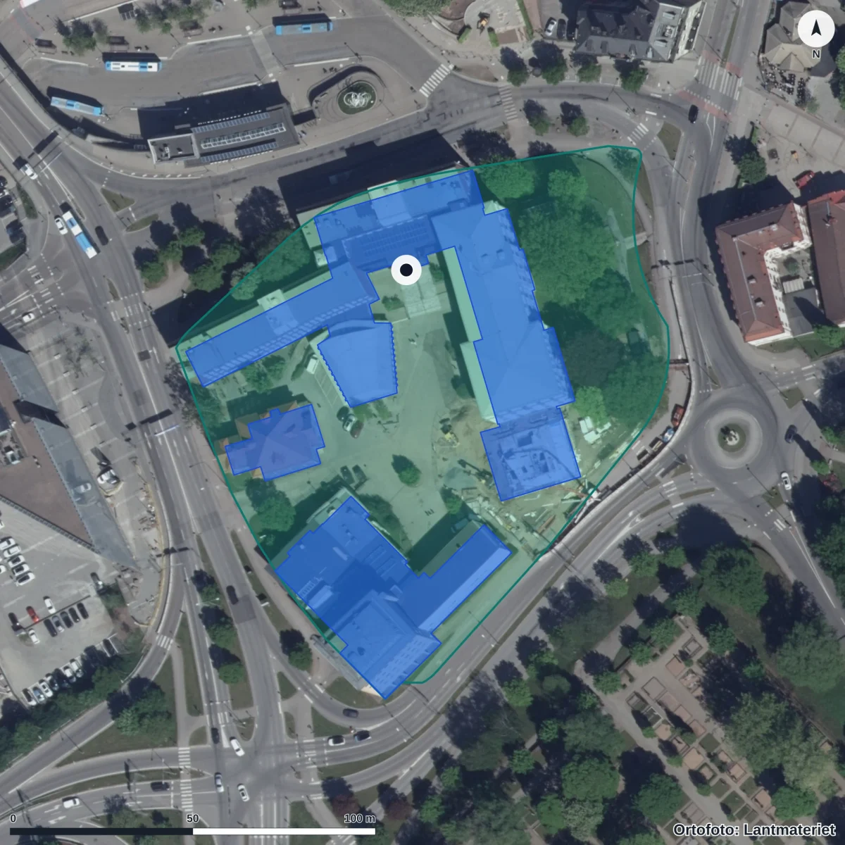 Aerial view of Sven Eriksonsgymnasiet, orthophoto from Lantmäteriet