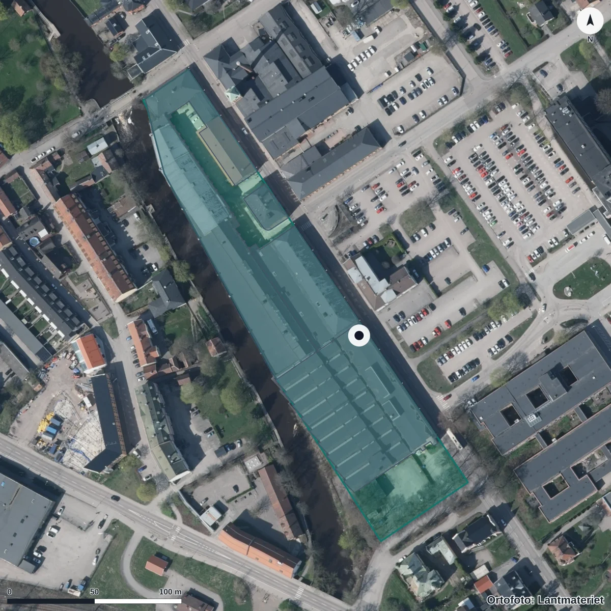 Flygbild över Komptenscenter, ortofoto från Lantmäteriet