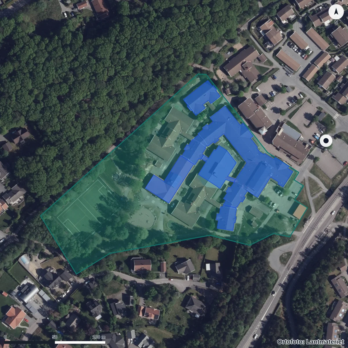 Flygbild över Öjersjö Storegård, ortofoto från Lantmäteriet
