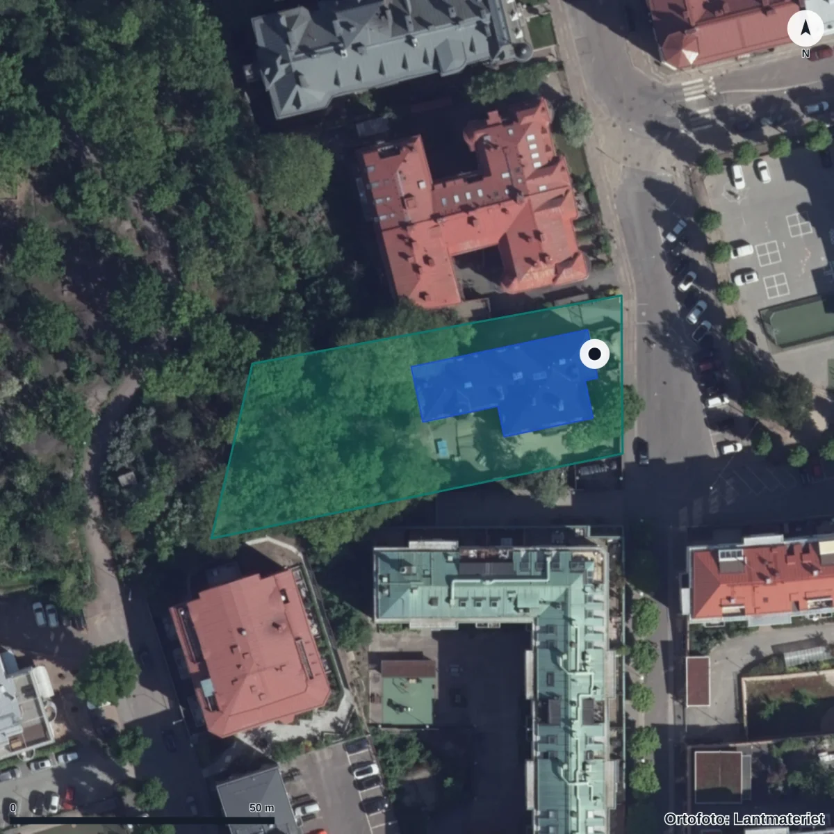 Aerial view of JENSEN grundskola Botaniska, orthophoto from Lantmäteriet