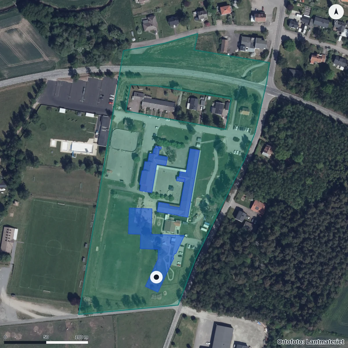 Flygbild över Jonslunds skola, ortofoto från Lantmäteriet
