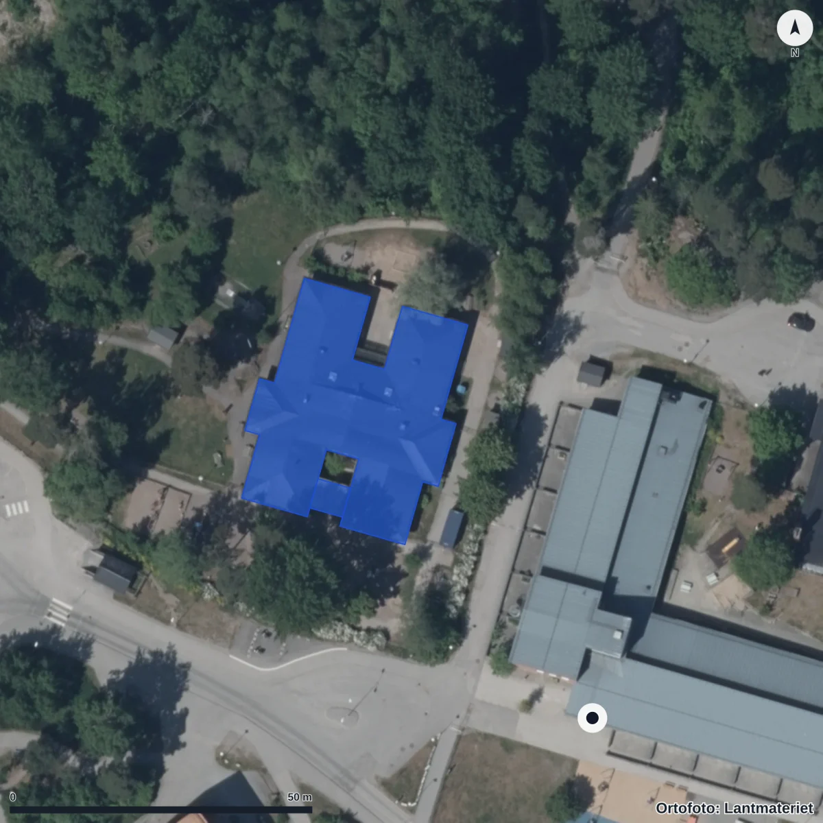 Flygbild över Kullsvedsskolan, ortofoto från Lantmäteriet