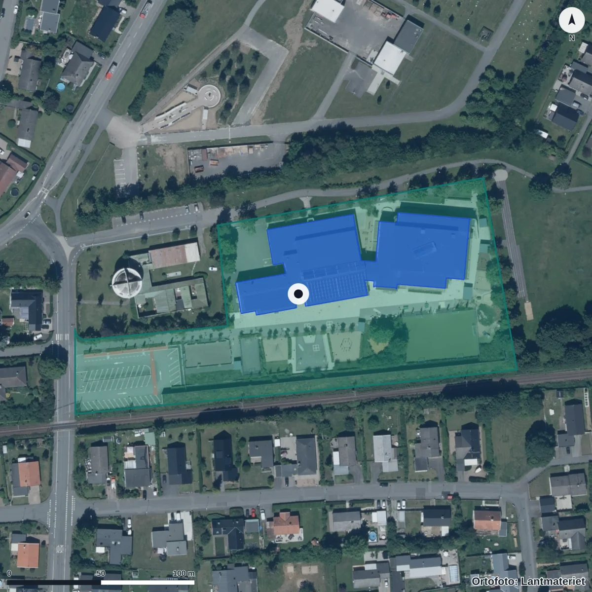 Flygbild över Kulltorpskolan, ortofoto från Lantmäteriet