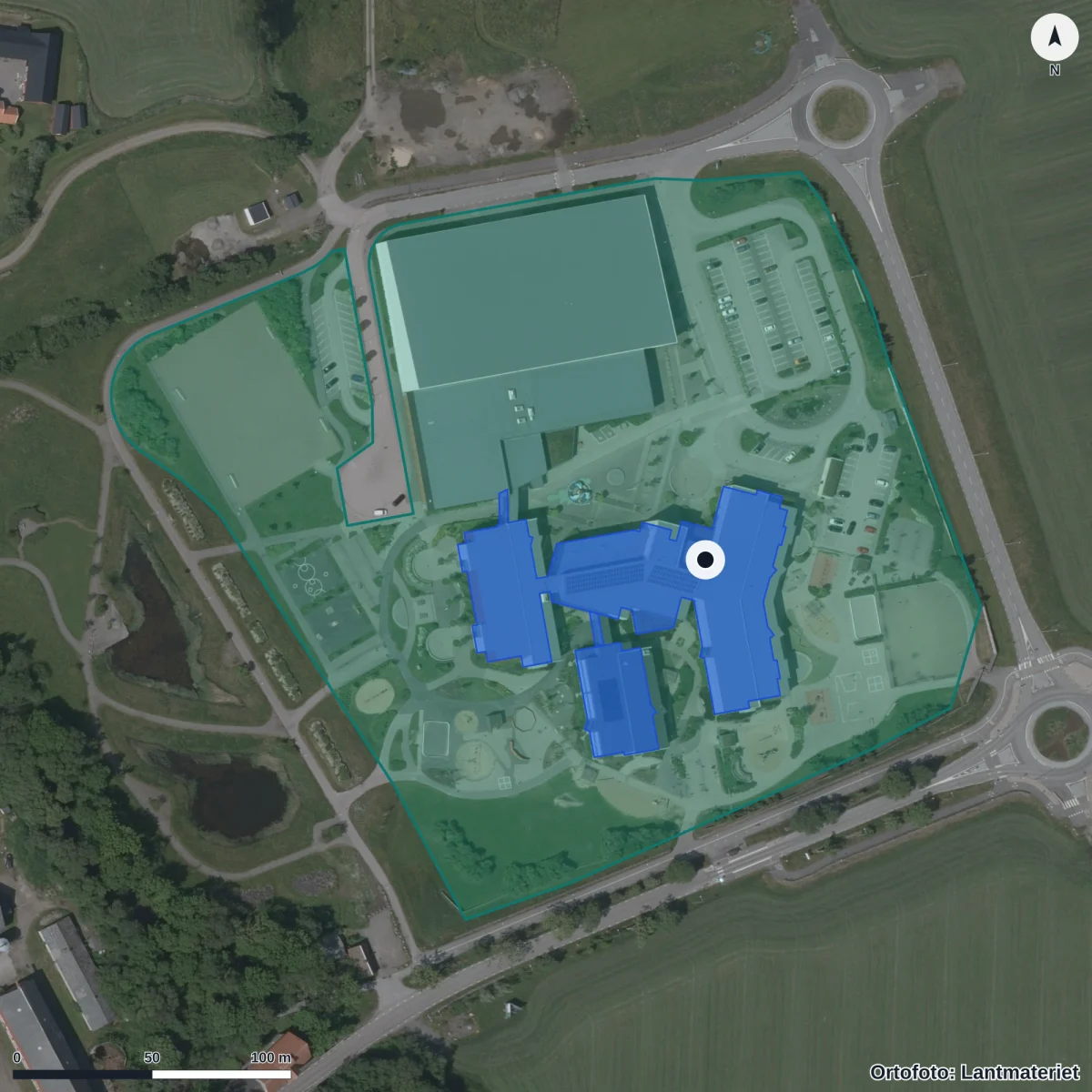 Aerial view of Trönninge skola, orthophoto from Lantmäteriet