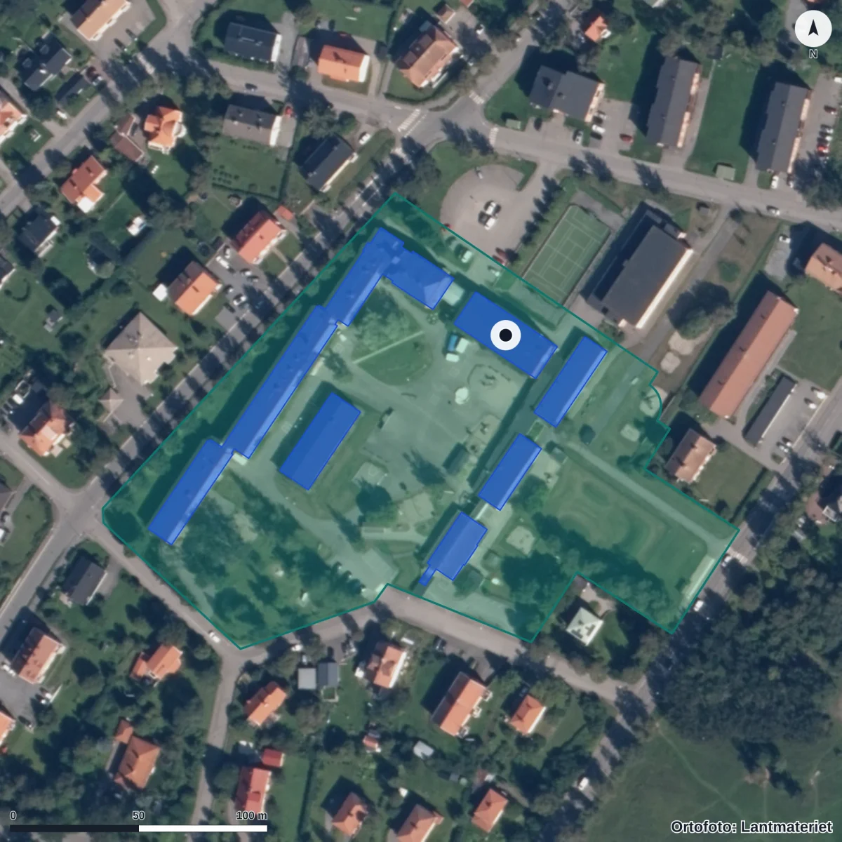 Aerial view of Östersunds resursskola, orthophoto from Lantmäteriet