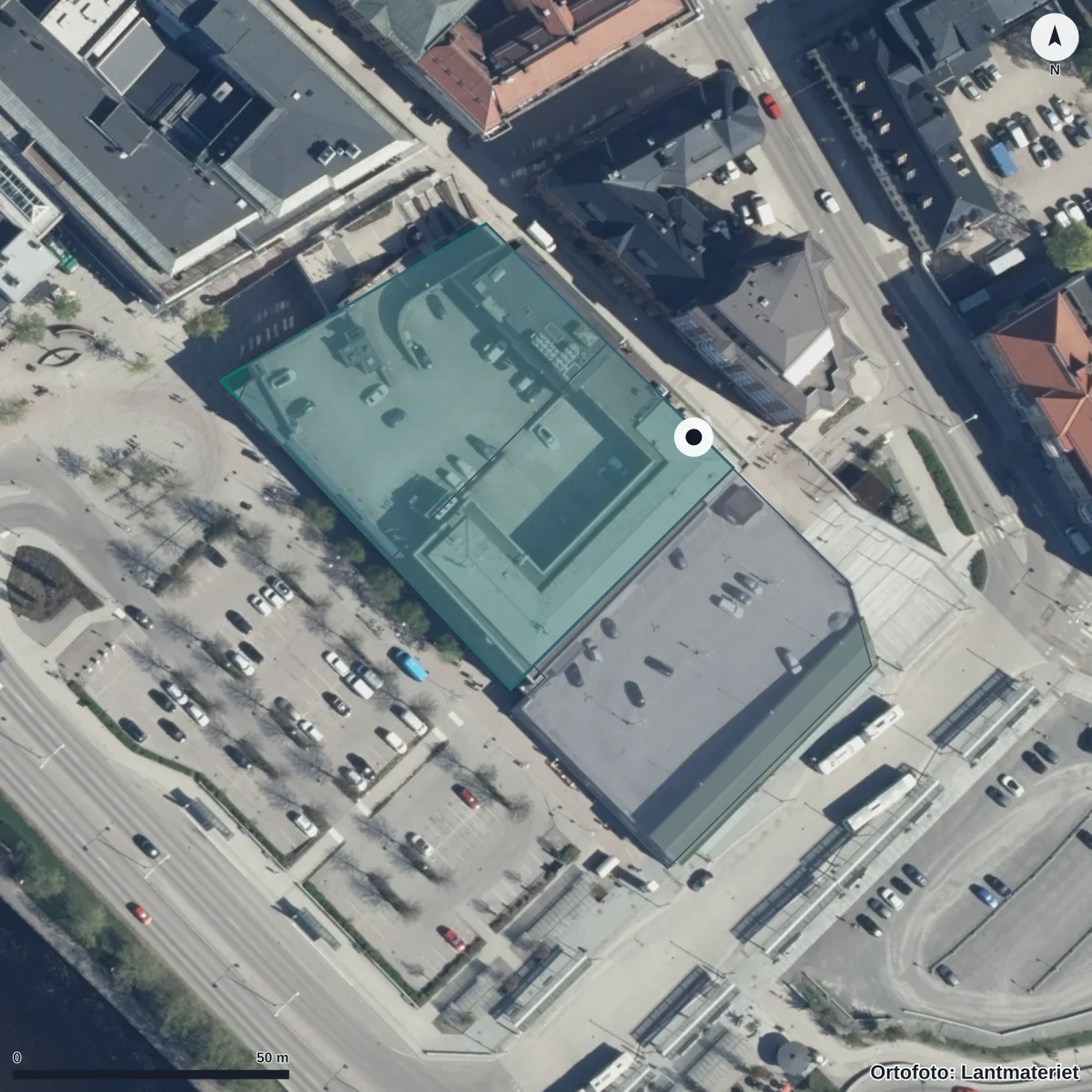 Flygbild över Vuxenutbildningen, Falu kommun, ortofoto från Lantmäteriet