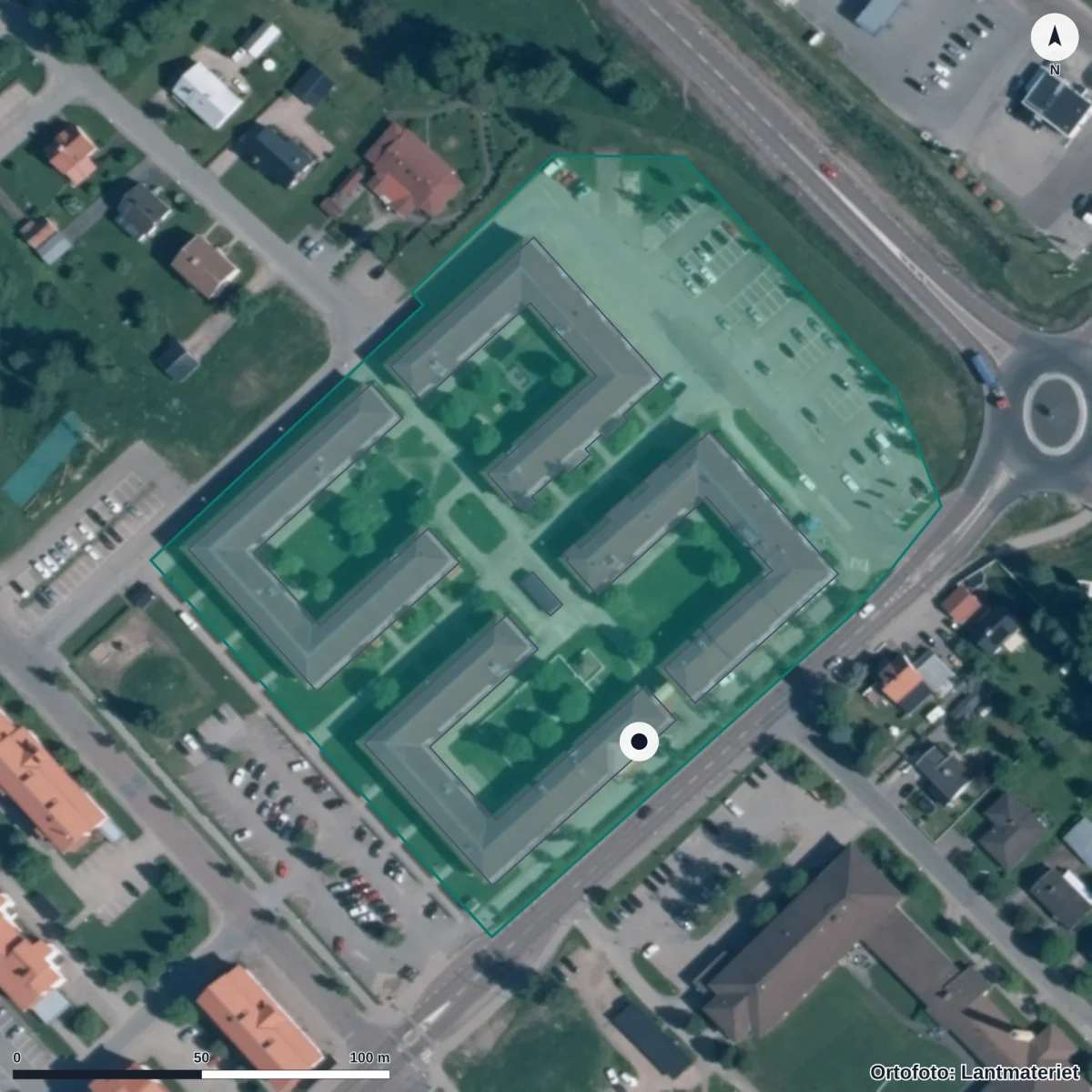 Flygbild över Lärcentrum, ortofoto från Lantmäteriet