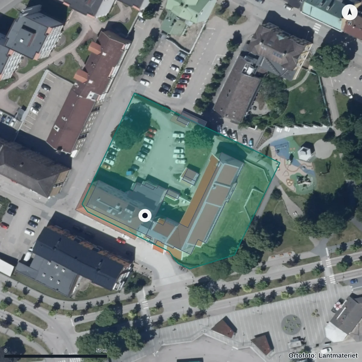 Flygbild över Central Insamlingsenhet Kommunal verksamhet, ortofoto från Lantmäteriet