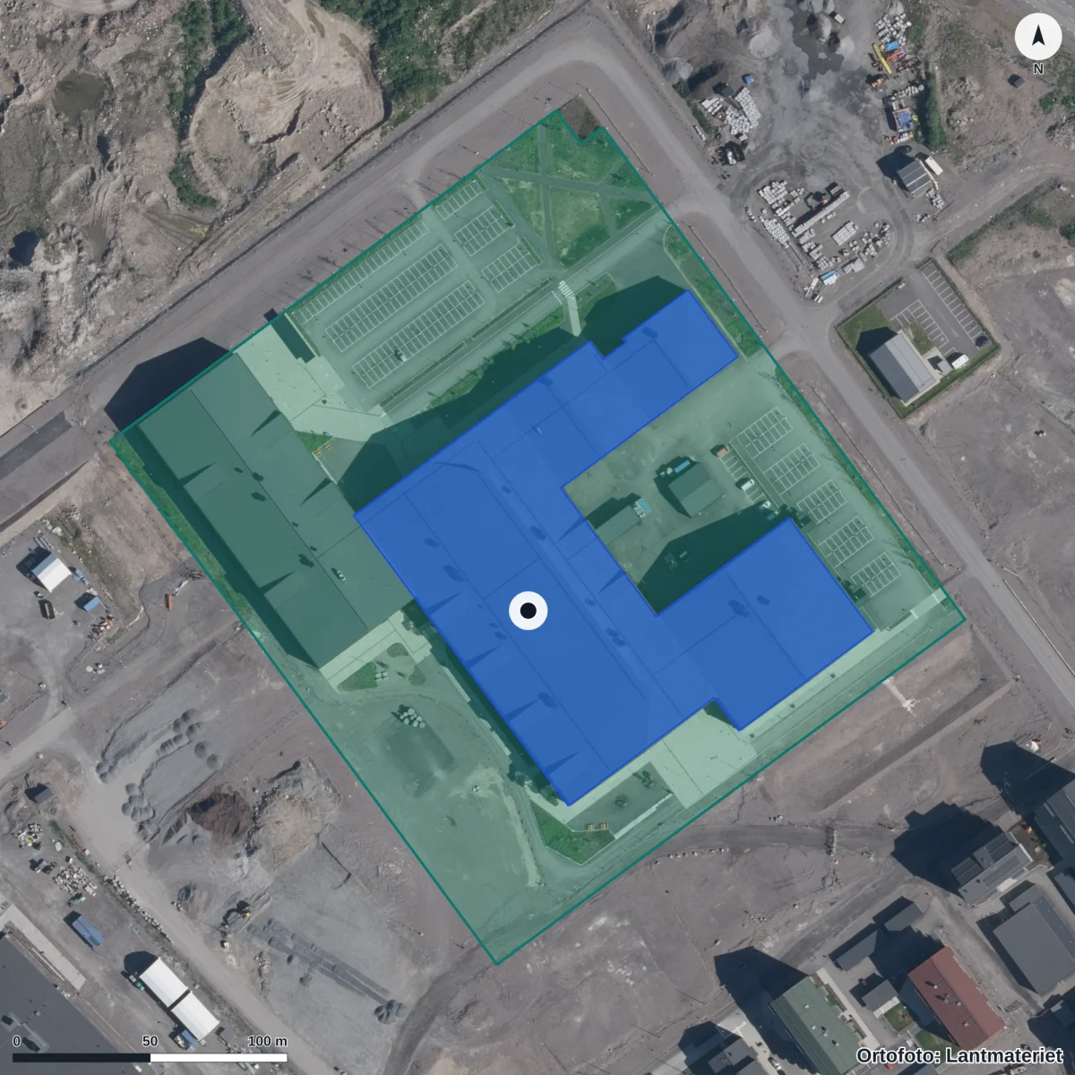 Flygbild över Lapplands Lärcentra Kiruna, ortofoto från Lantmäteriet