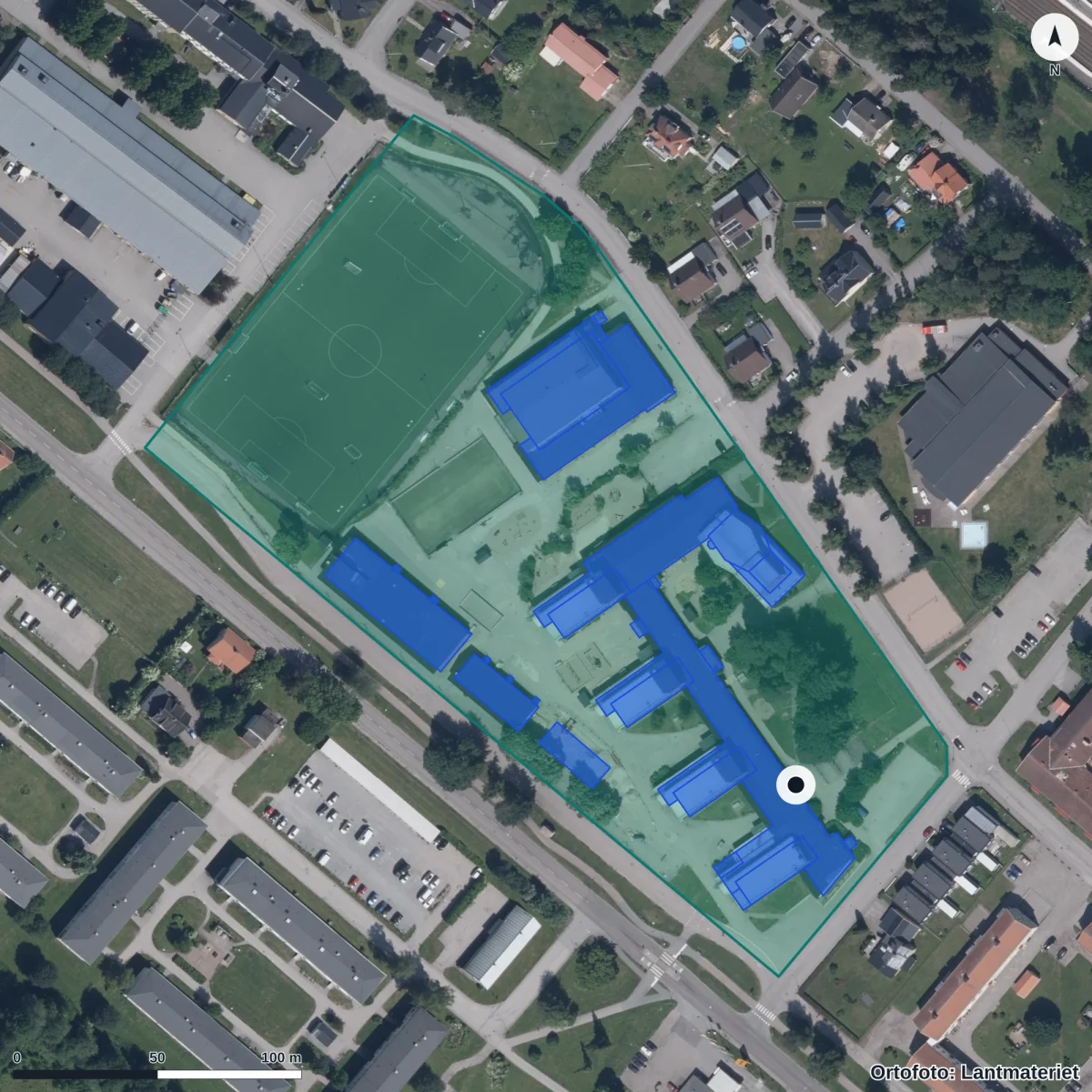 Aerial view of Aspenskolan, orthophoto from Lantmäteriet