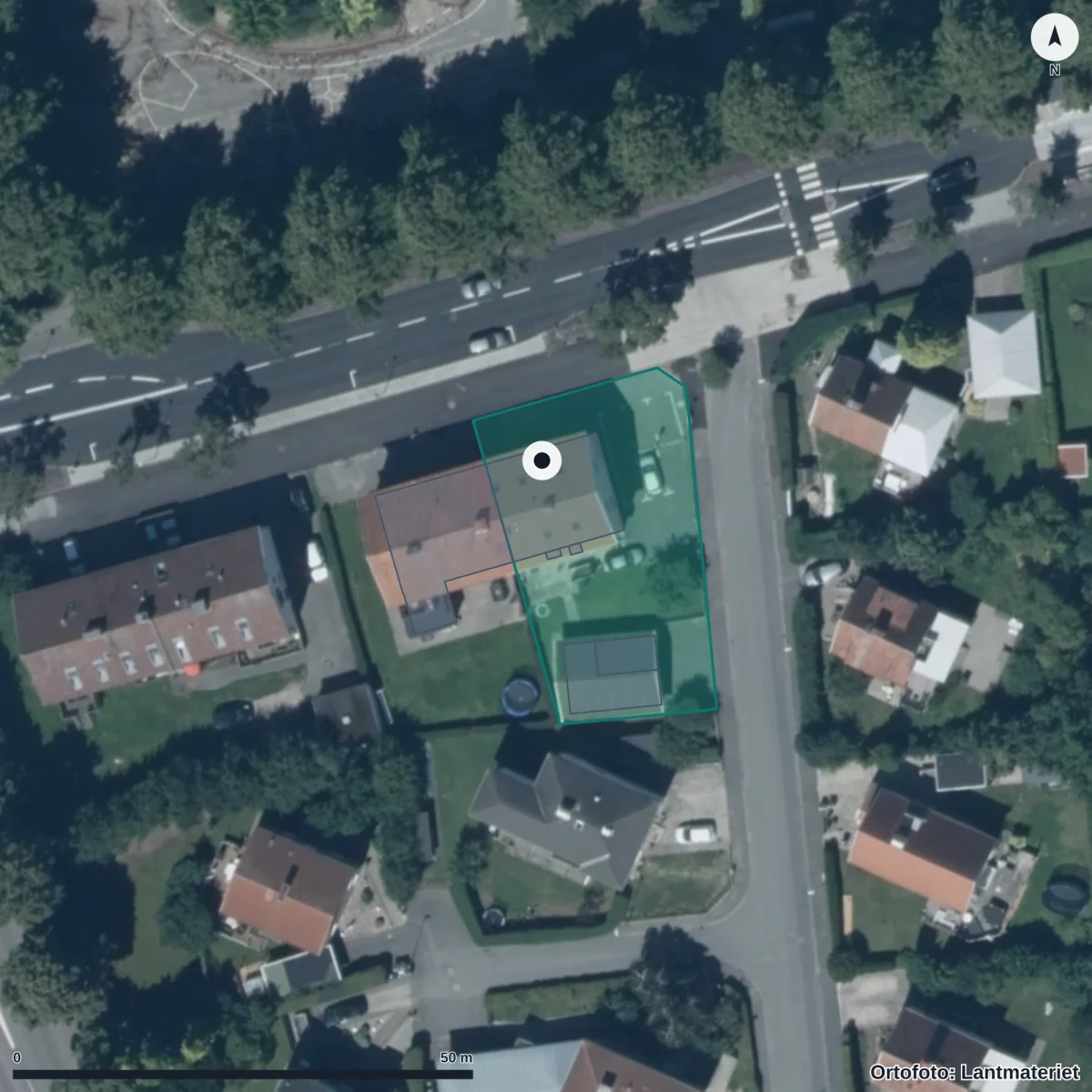 Flygbild över Parkskolan, ortofoto från Lantmäteriet